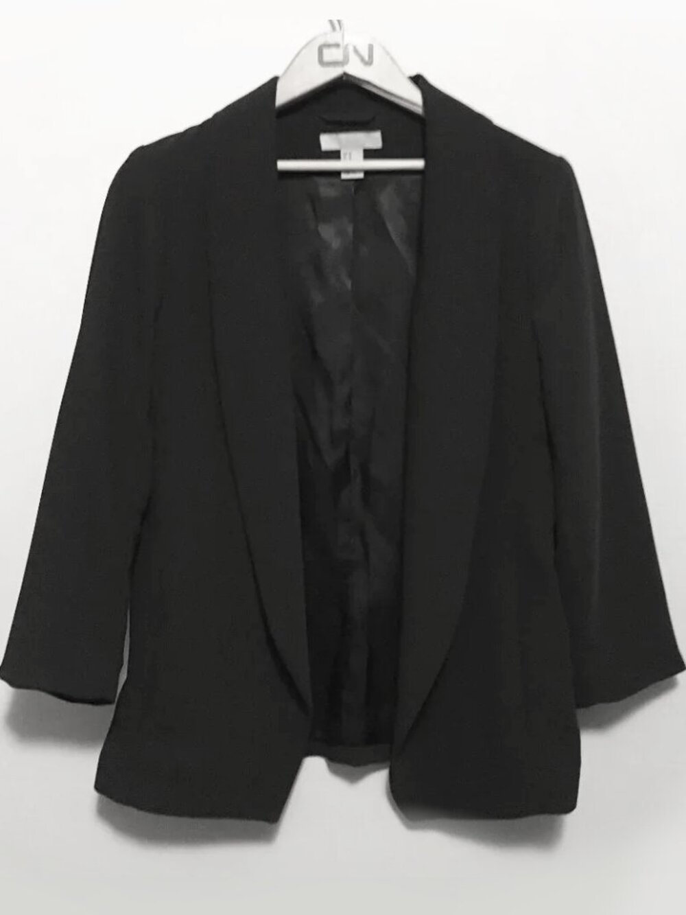 H&M Silky Black Open Front Blazer Jacket Small Office Siren